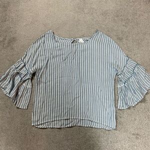 Liverpool Women’s Small Blue White Striped 3/4 Flutter Sleeve Blouse Top Shirt